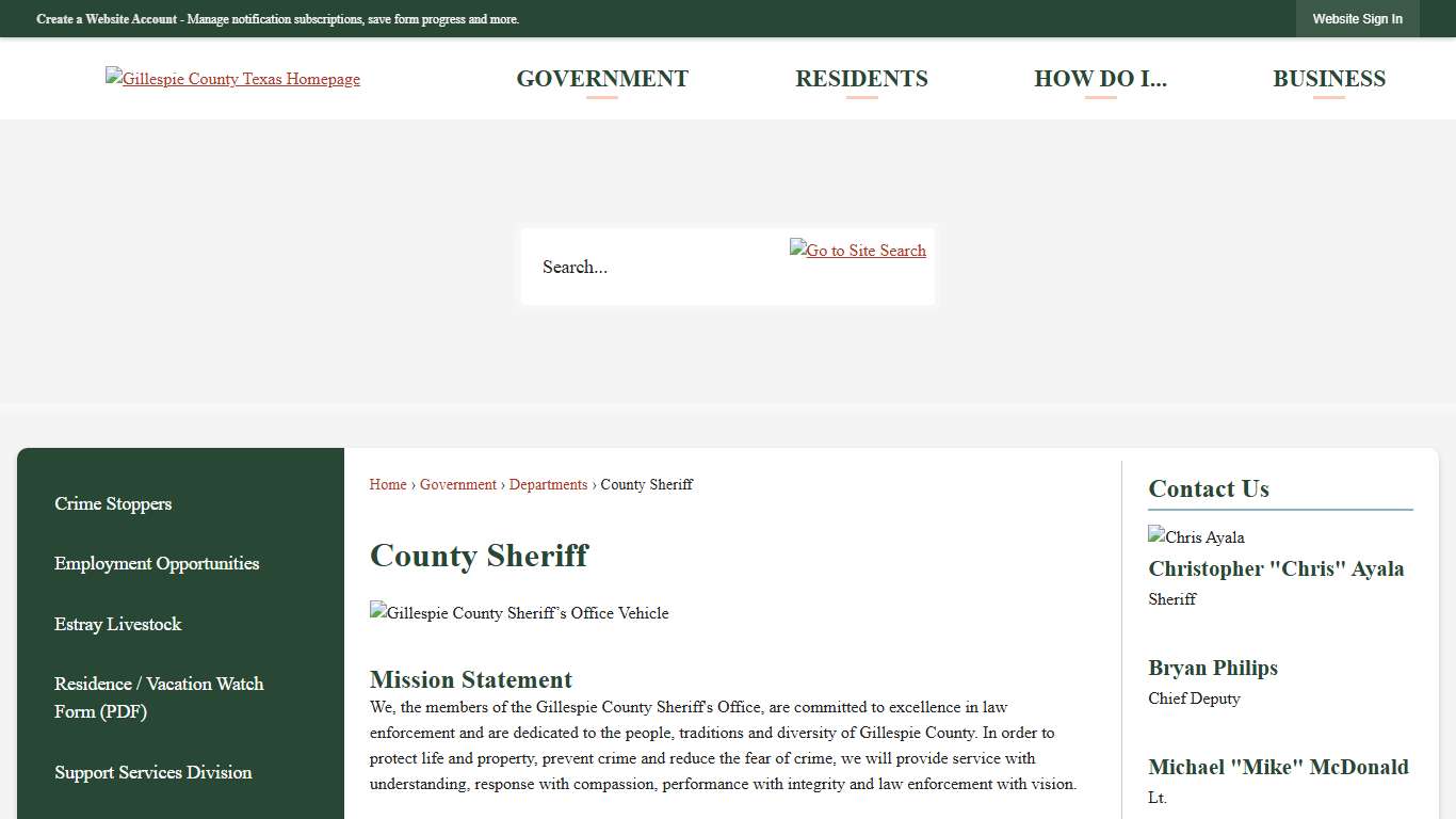 County Sheriff Gillespie County, TX
